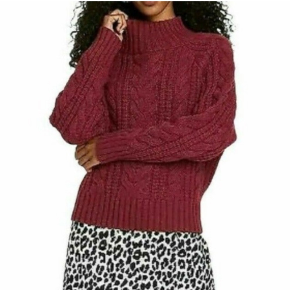 A New Day Burgundy Chunky Cable Knit Turtle Neck Sweater Size Small NWT